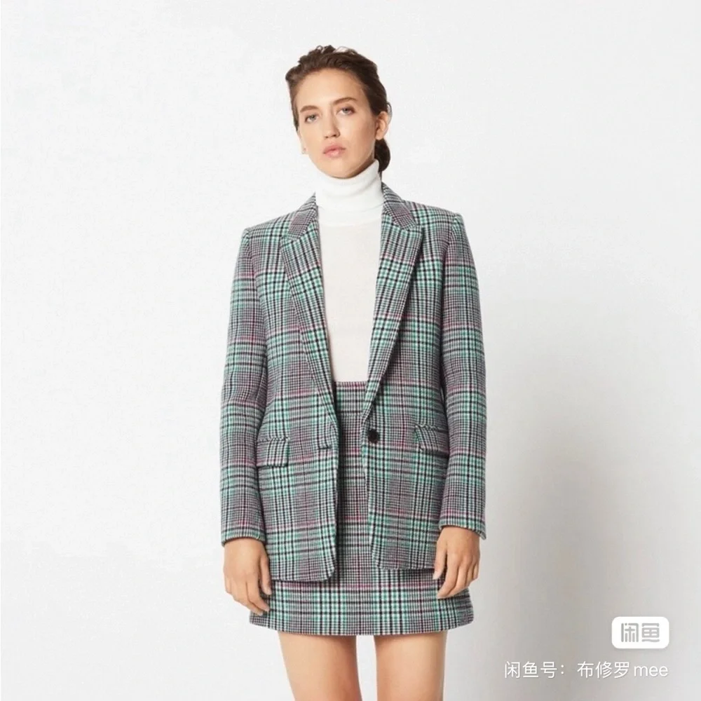 Sandro wool Paris Plaid Blazer and Skirt Set - Picture 2 of 5